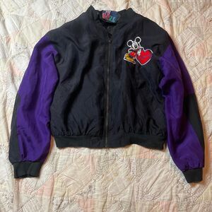 vintage JH 100% silk zip up purple and black disney bomber jacket medium rare